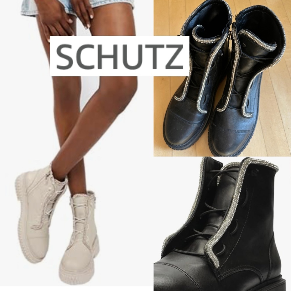 SCHUTZ Black crystal embellished combat boot, 10, PG1461